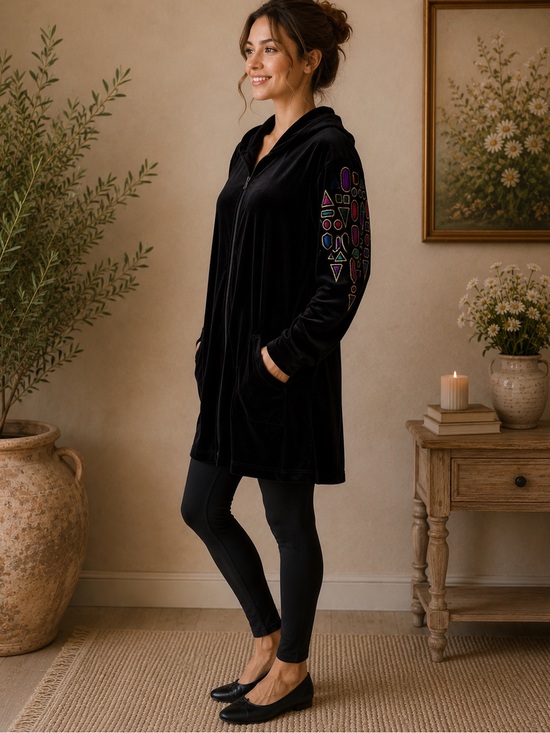 Bob Mackie Jackets & Blazers - Bob Mackie Wearable Art Velour Zip Jacket 2X Black Embroidered Art To Wear Jewel